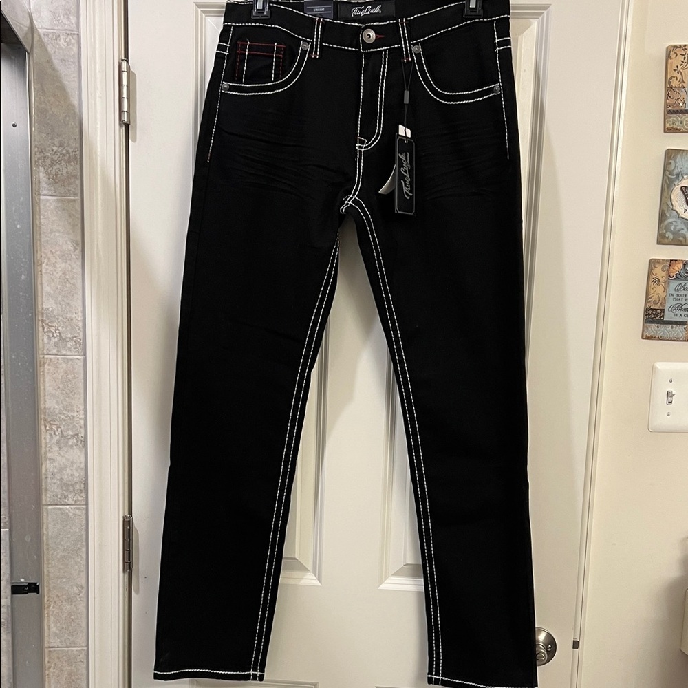 True Luck Stylish Black Jeans with Contrast Stitching